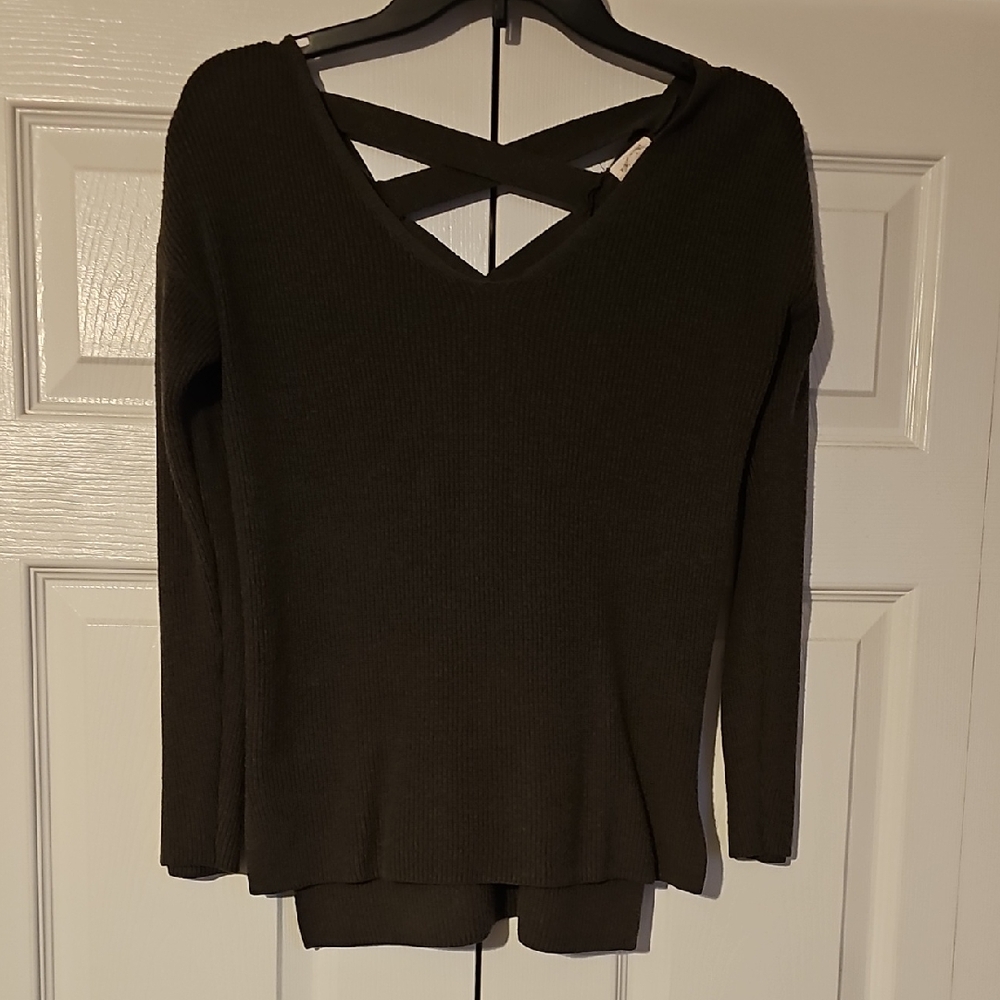 Women's SMALL Green Crisscross Back Sweater